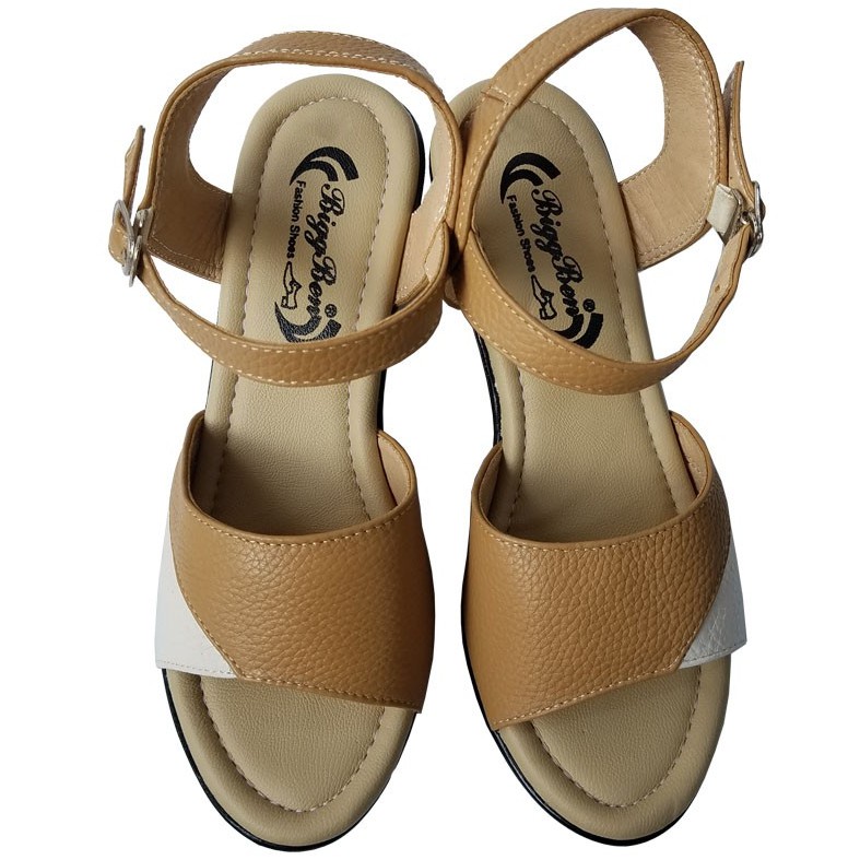 Giày sandal cao gót nữ da bò BIGBEN cao 5 phân GCG77