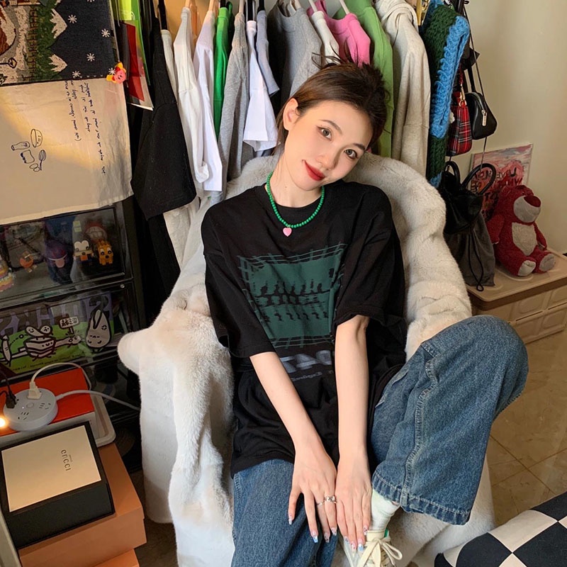 Xiaozhainv Áo Thun Ngắn Tay Form Rộng Phong Cách Hàn Quốc Thời Trang Dành Cho Nữ
