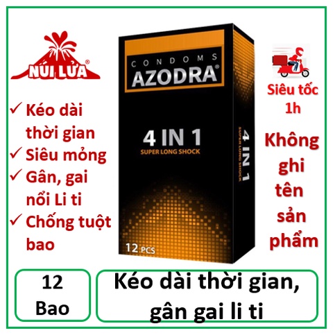 Bao cao su AZODRA 4in1, GÂN GAI, KÉO DÀI THỜI GIAN, Hộp 12 cái