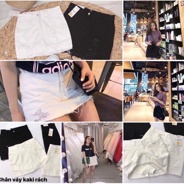 Chân Váy Kaki Rách 2 Màu Trắng và Đen | BigBuy360 - bigbuy360.vn