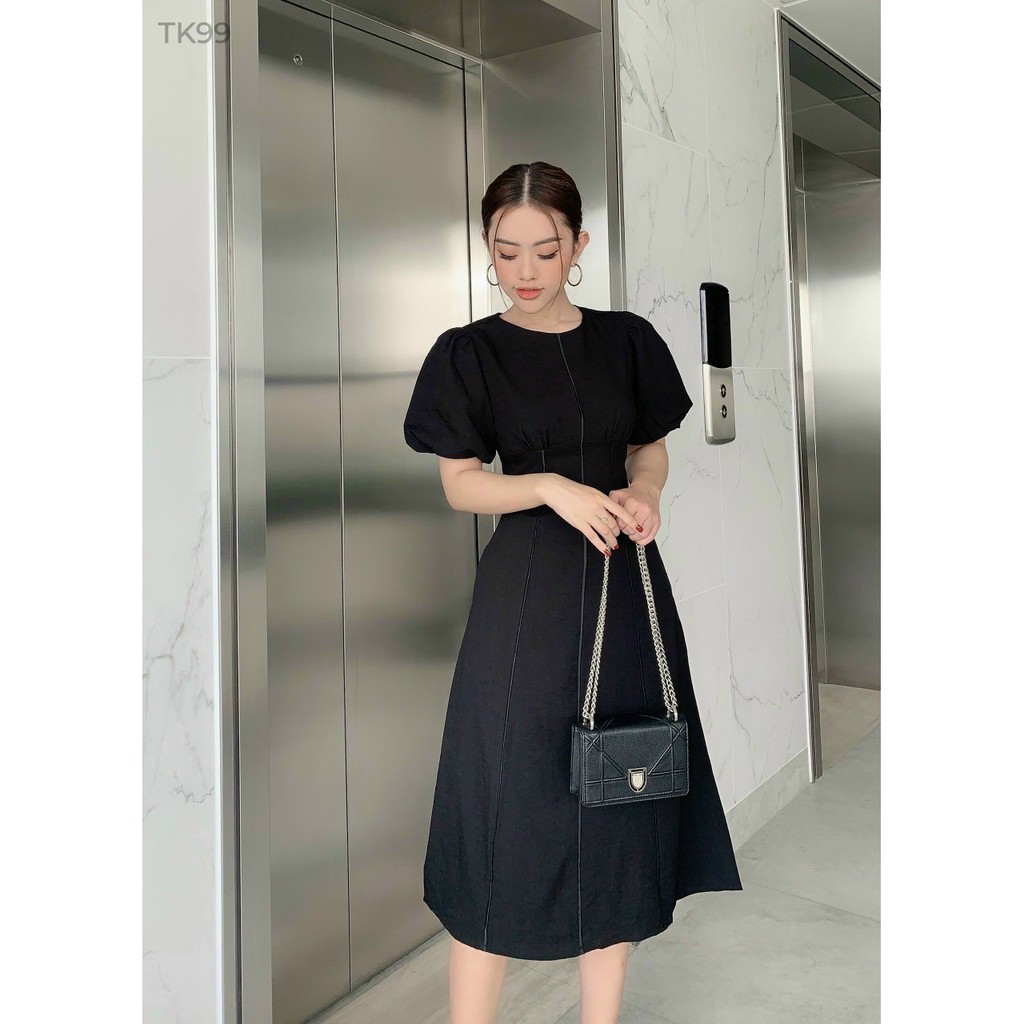 Đầm Midi Tay Phồng Phối Viền, Váy Đầm Công Sở Tay Phồng Thanh Lịch Zenna [Ảnh + Video thật] | BigBuy360 - bigbuy360.vn