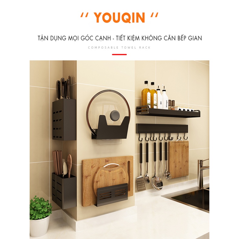 Giá Móc Treo Đồ Nhà Bếp - YouQin Phong Cách Hiện Đại Bắc Âu, Chất Liệu Thép Không Gỉ, Dán Keo Siêu Chắc, Không Khoan Đục