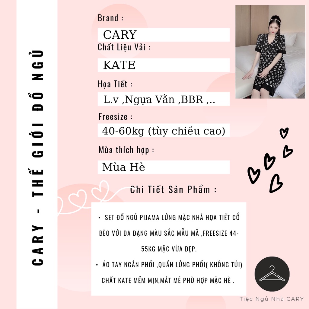 Bộ ngủ pijama cộc tay quần lửng mặc nhà họa tiết hoạt hình dễ thương CARY