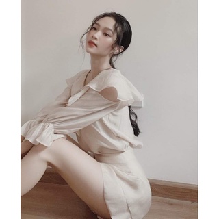 Set Áo Lụa Đũi Khoét Vai + Quần short Chất Taffa