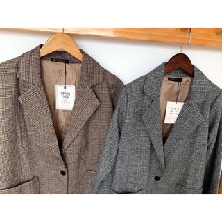 Blazer kẻ caro 2 màu ghi-nâu