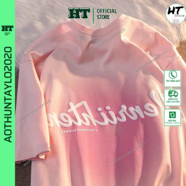 Áo phông nữ HTSTORE Áo thun tay lỡ form rộng - phông nam nữ cotton oversize - T shirt hồng pastel a  Co giãn,mát