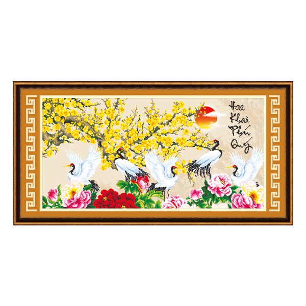 Tranh đính đá bình hoa đẹp Mai khai phú quý 77419 (120x64cm) [KHO SỈ] Tranh chất lượng cao