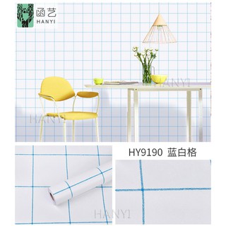 1M PVC giấy dán tường khổ 45cm vuông trắng kẻ xanh