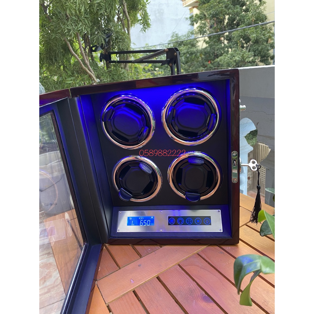 4 xoay sơn mài vâ gỗ bóng da đen- Hộp Xoay, tích cót, lắc Đồng Hồ Cơ Jqueen Chính Hãng