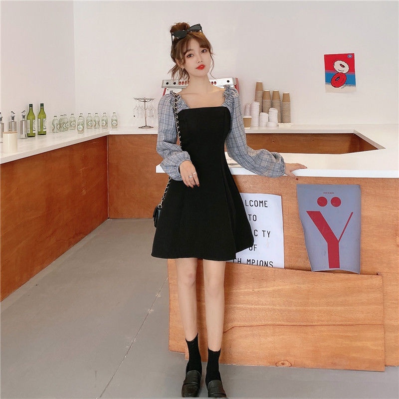 Đầm Ngắn Kẻ Sọc Caro Phong Cách Pháp 2021 Thời Trang Xuân Thu