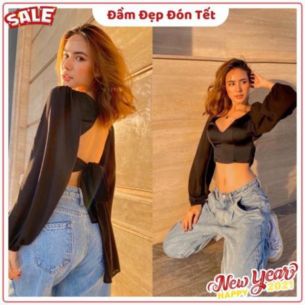 Áo Kiểu NANA TOP tay dài tay phồng chất vải kết hợp lụa nhung và voan thiết kế hở lưng quyến rũ ⚡ 💝
