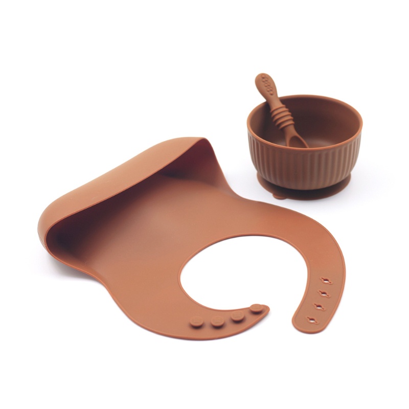 Bộ 3 Món Gồm Bát + Tô + Muỗng + Yếm Ăn Bằng Silicone Cho Bé