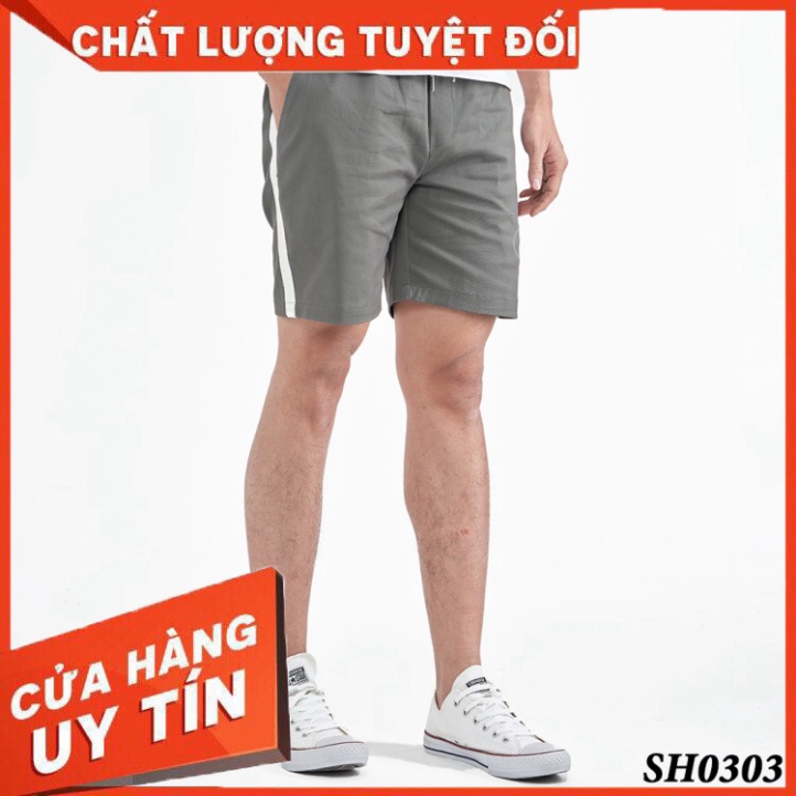 Quần Short Ngắn Nam ROUGH Hàn Quốc Phối Sọc Trắng , Chất Kaki Co Giãn - Hàng nhập khẩu