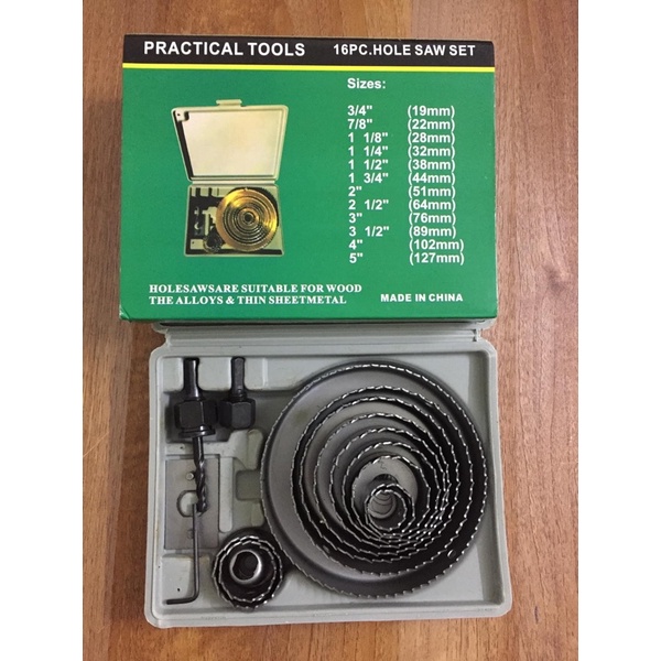 Bộ mũi khoét lỗ thạch cao, gỗ mỏng &amp; tôn mềm 16 chi tiết 19-127mm