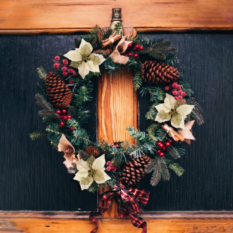 Bộ 5 Bông Hoa Nhân Tạo Viền Bột Vàng Nhiều Lớp Dùng Trang Trí Cây Thông Giáng Sinh