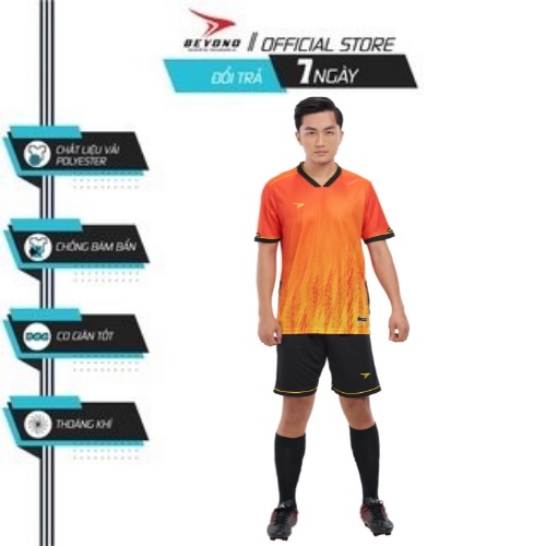 Bộ quần áo bóng đá Beyono Gust màu cam, đồng phục thể thao chất thun co giãn 4 chiều thoáng khí thấm hút tốt