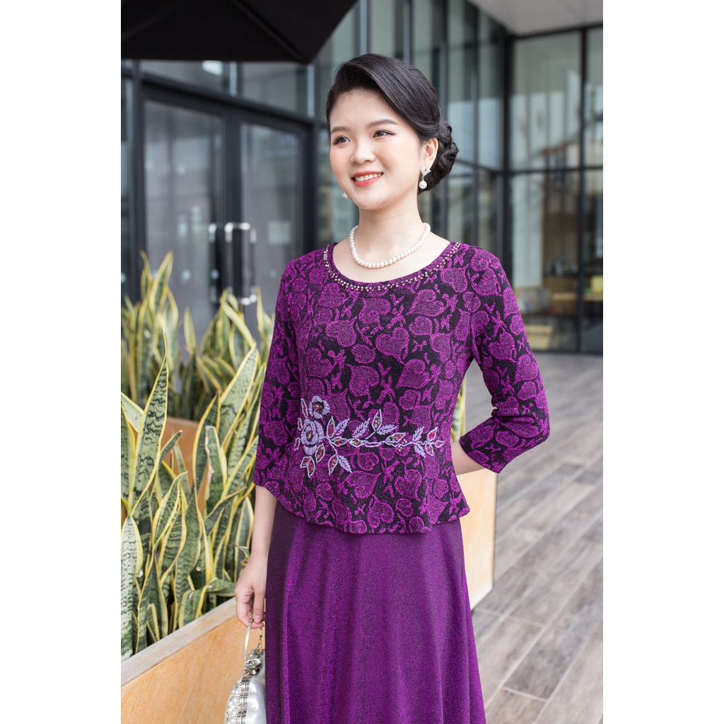 Váy đầm trung niên Ladyshop thời trang nữ thiết kế kết cườm cao cấp TK696