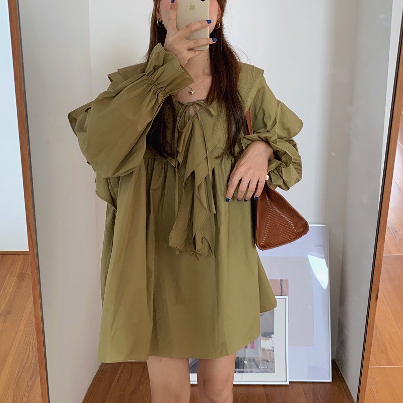 Đầm dáng rộng eo cao tay dài và phồng thời trang hàn quốc | BigBuy360 - bigbuy360.vn