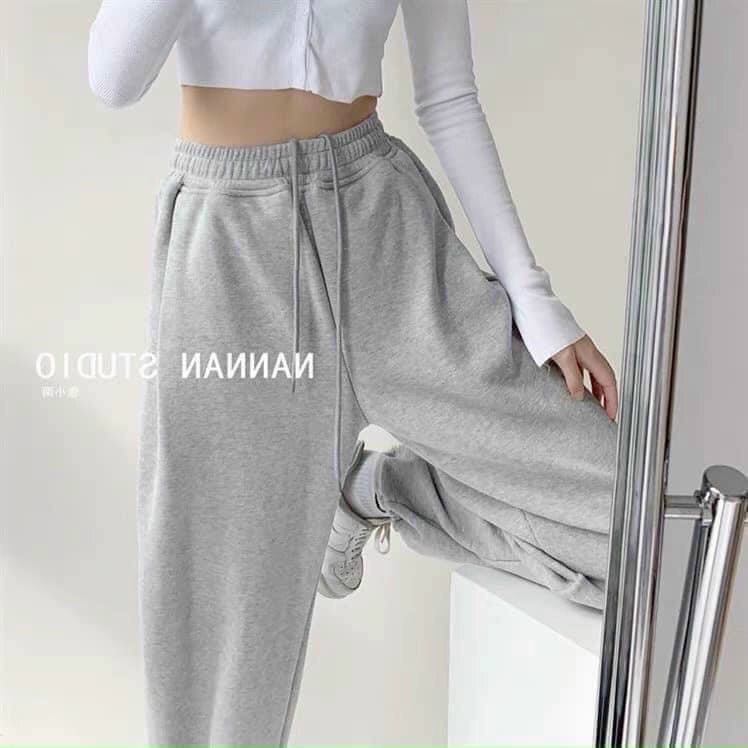 Quần boom tăm cạp chun bo chân ống rộng nữ Minxinh, Quần jogger nữ cá tính bo gấu chất tăm hàng đẹp | BigBuy360 - bigbuy360.vn