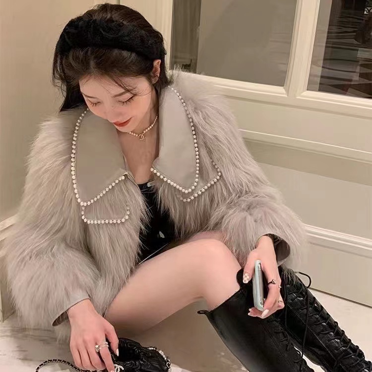 Áo khoác da phối lông dáng ngắn thiết kế thời trang mùa đông 2021 cho nữ