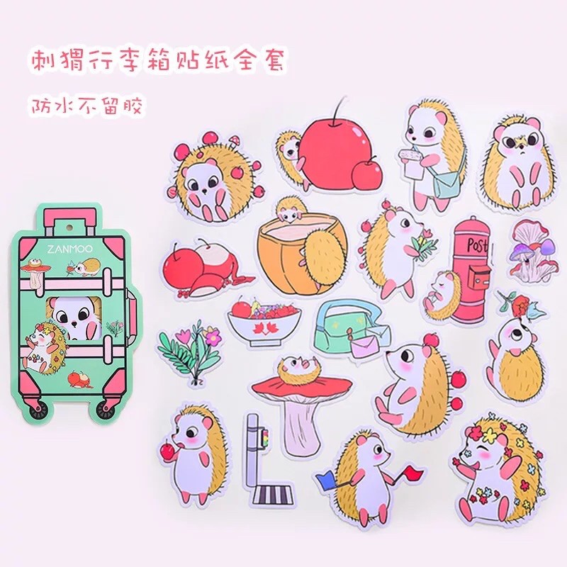 Sticker gói dán hình vali ngộ nghĩnh siêu đáng yêu nhím cánh cụt chuột phi hành gia