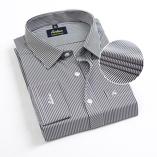 Áo Sơ Mi Nam Công Sở Trung Niên Anton Somianton Dài Tay Màu Ghi Vải Cotton Kẻ Sọc Đen - AC151