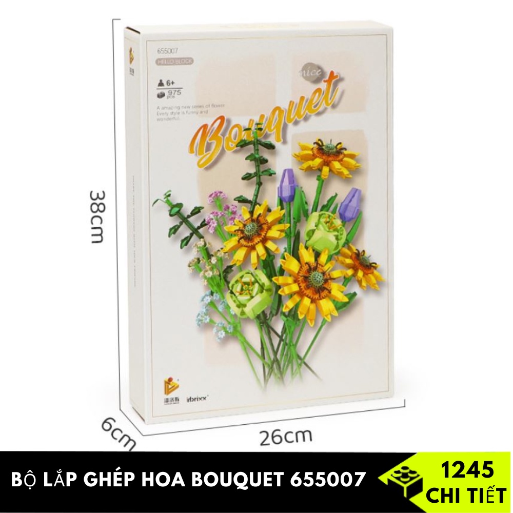 Đồ chơi xếp hình bó hoa trắng, xanh, đỏ| Nonlego xếp hình Bouquet 655001, 655007, 655008 nhiều mẫu