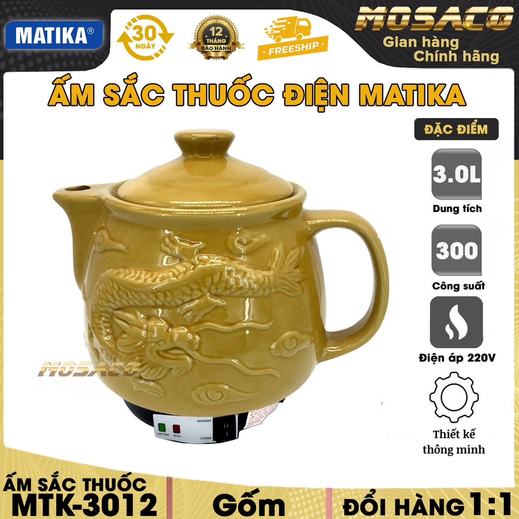 Ấm sắc thuốc MATIKA MTK-3012 dung tích 3L công suất 300W. Siêu sắc thuốc giữ ở nhiệt độ 70 độ, tiện lợi - MOSACO