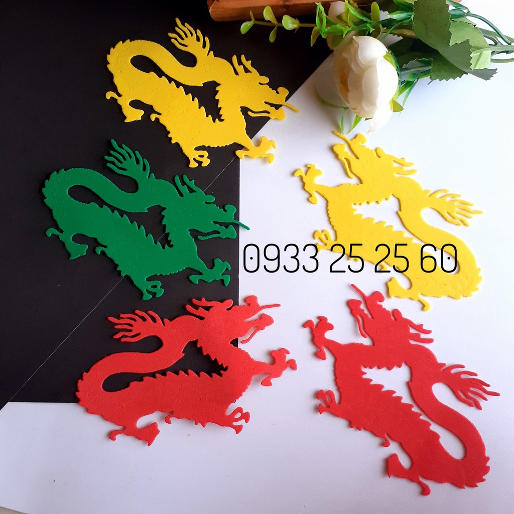 1 con Rồng bằng giấy xốp 2mm/ XỐP KIM TUYẾN, 10.5x7.3cm - Hình trang trí thiệp, phong thưxốp mầm non
