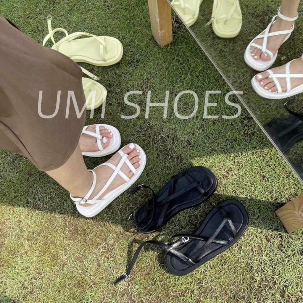 [NOWSHIP-SẴN] GIày Sandal Nữ Xỏ Ngón Kẹp Quai Mảnh Ngang Đế Bằng Dày Cao hot trend mới đơn giản đi chơi đi biển xinh đẹp