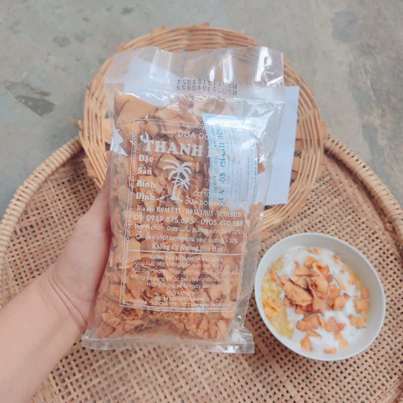 Dừa khô, dừa sấy khô thơm ngon đặc biệt gói 170gr đặc sản dừa Tam Quan Bình Định - Ảnh + video thật
