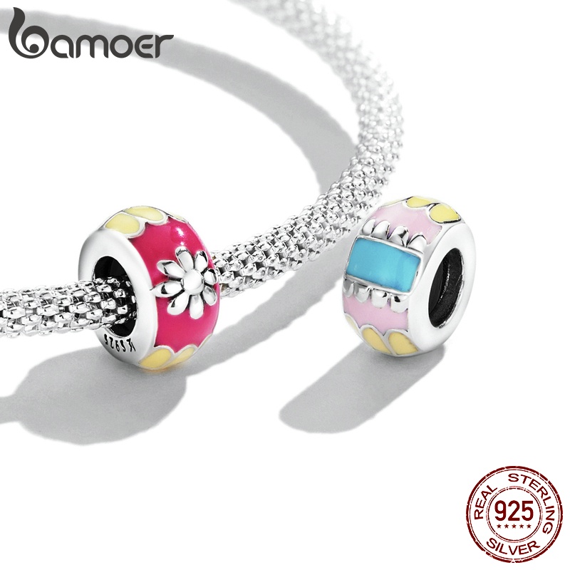 Hạt xỏ lỗ BAMOER SCC2120 chất liệu 925 bạc nhiều màu sắc làm trang sức thủ công