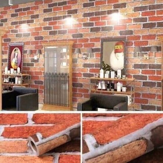 [xả_sốc] cuộn 10m giấy dán tường giả gạch đỏ (có keo sẵn)