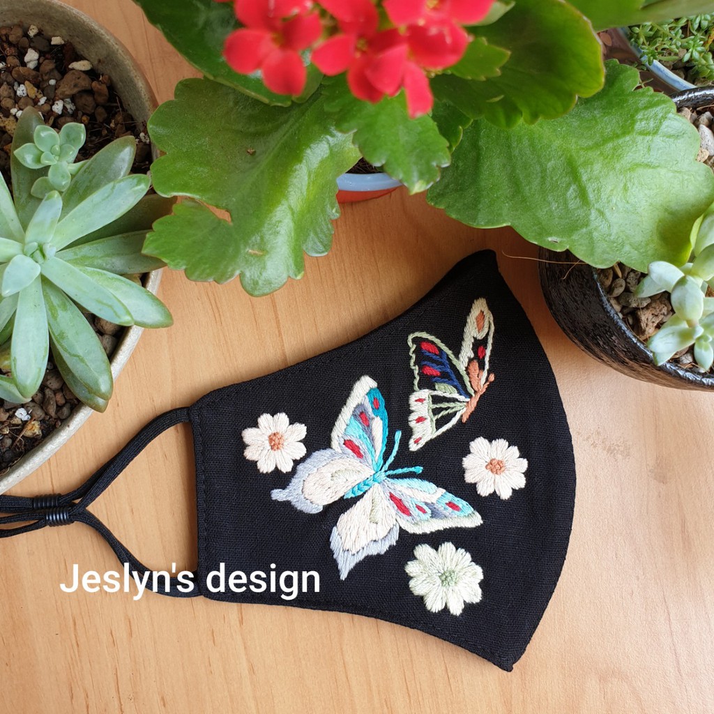 Khẩu trang thêu tay vải linen JL246X - Handmade embroidered face masks