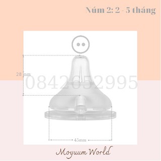 Núm ty bình sữa Moyuum [Chính hãng] đủ size 1 - 4( Thay được vào Pigeon, Lansinoh, MotherK, Avent...)