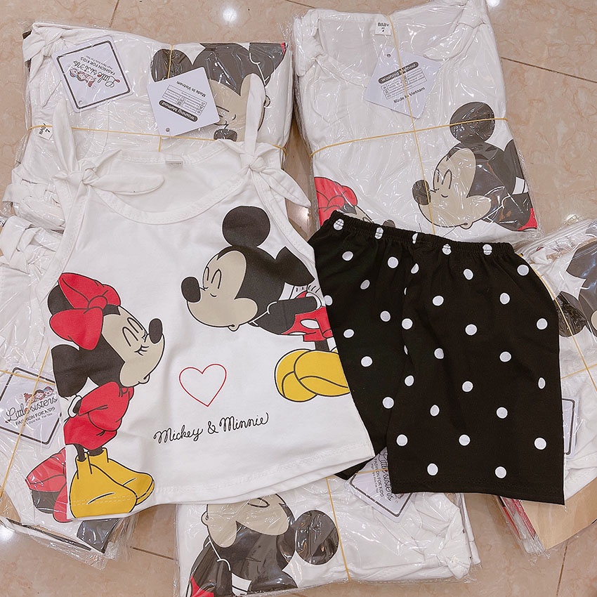 Bộ Quần Áo Ba Lỗ Micky Tym Buộc Nơ Vai Vải Cotton Cho Bé Từ 7-21kg Mã BL21