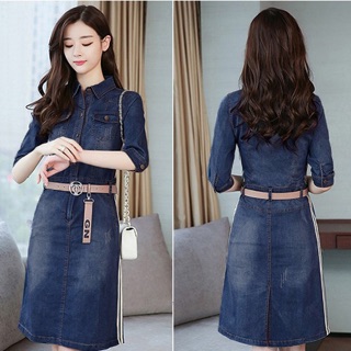 Đầm jean nữ cổ sơ mi tay ngắn cao cấp