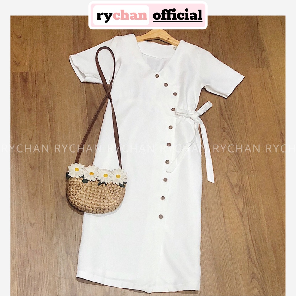 [ẢNH THẬT CUỐI] DX099 - Đầm Xòe Trắng Nút Chéo Đầm Form Dài Dự Tiệc ( Kèm Hình Thật )