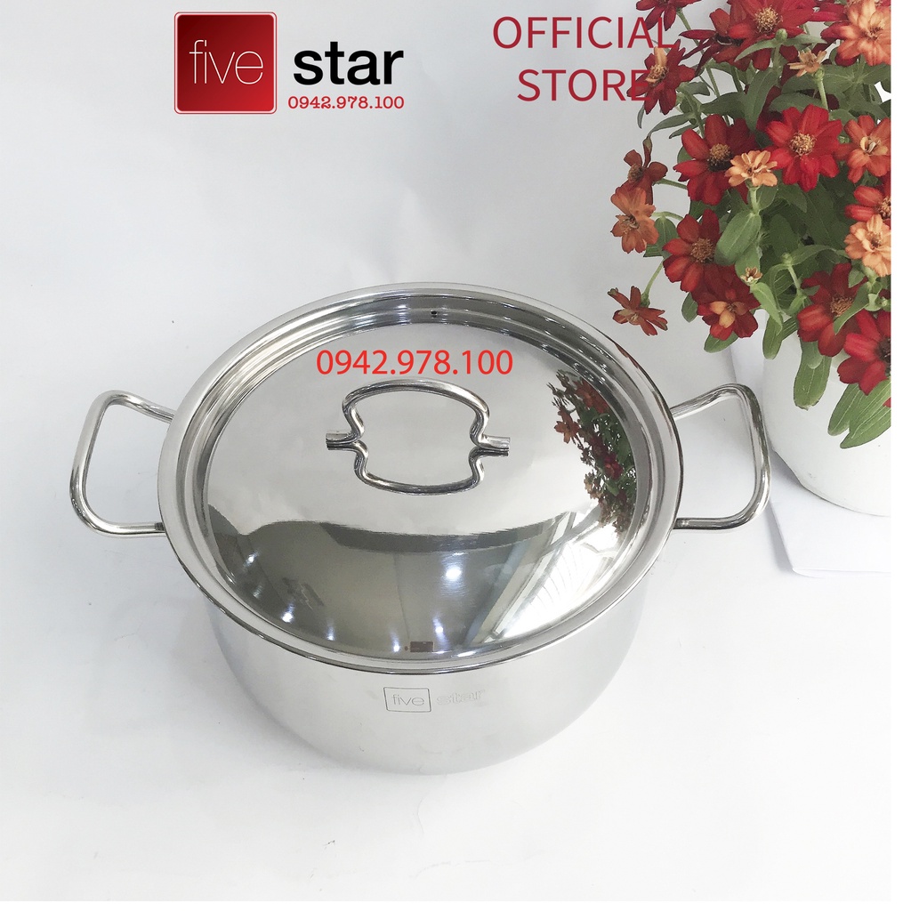 Nồi inox 3 đáy inox 430 cao cấp FiveStar Standard nắp inox tặng 1 vá canh ( 26cm) - nồi luộc gà bếp từ cao cấp