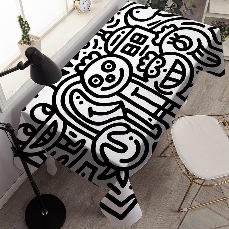Khăn Trải Bàn Cà Phê Họa Tiết Graffiti Tối Giản Hiện Đại Phong Cách Bắc Âu