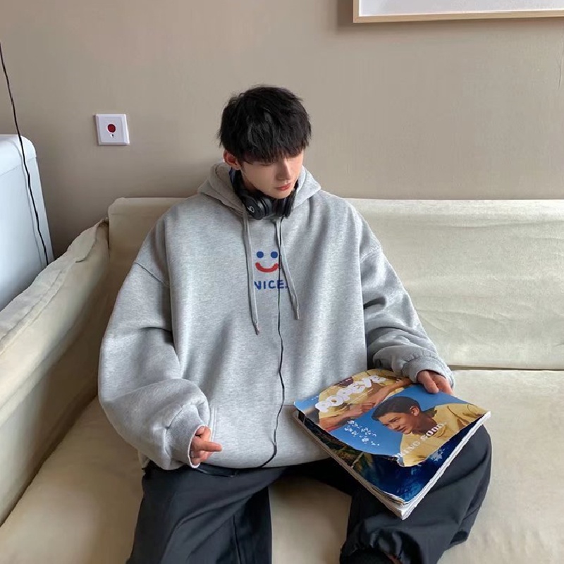 Áo hoodie tay dài dáng rộng in chữ phong cách Hàn Quốc thời trang mùa đông cho nam size M-3XL