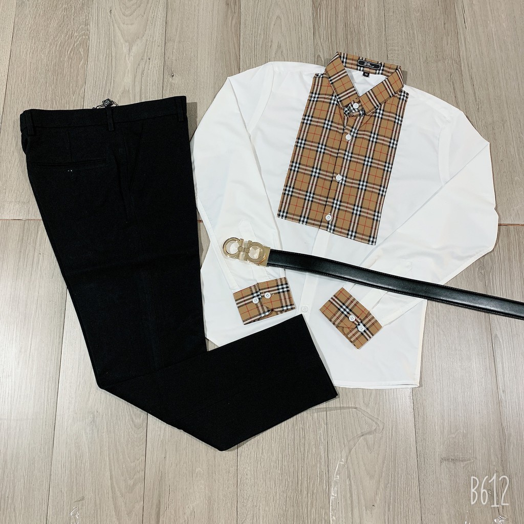 SET ĐỒ NAM QUẦN TÂY ÁO SƠ MI TAY DÀI PHỐI CARO
