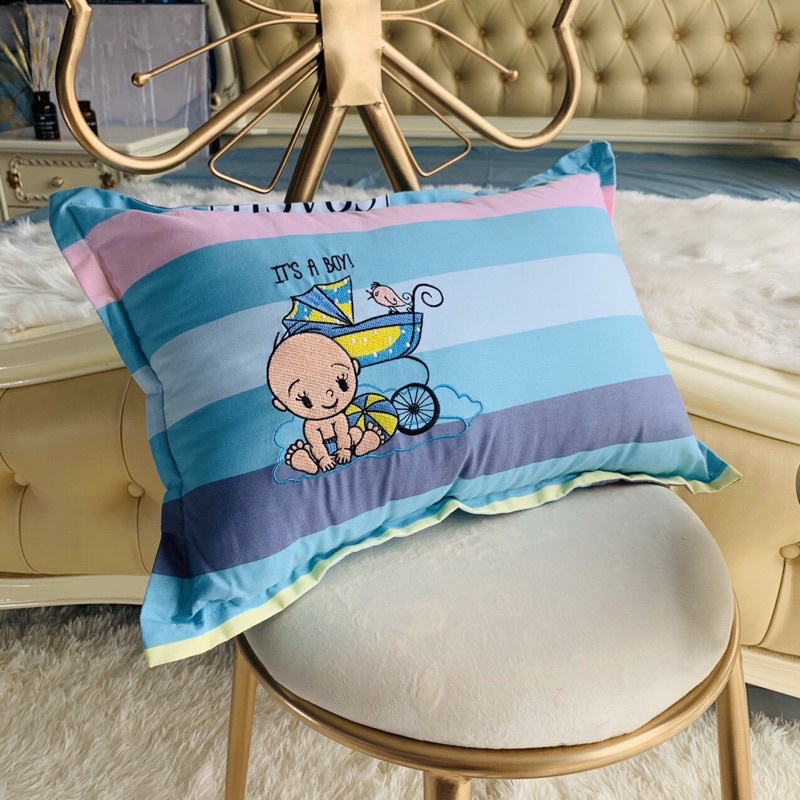 Gối nằm cho bé Happiness , vỏ cotton Hàn - ảnh thật