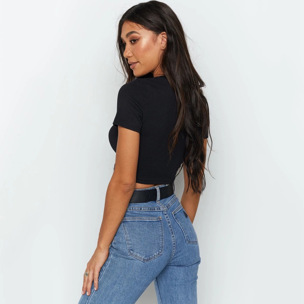 Áo croptop TODOBLACK dệt kim tay ngắn cổ tròn thời trang mùa hè quyến rũ cho nữ