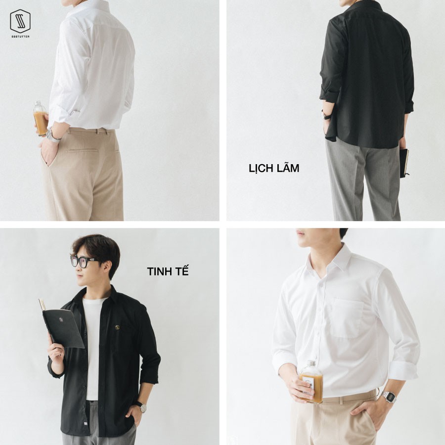 Áo sơ mi nam SSSTUTTER dài tay có túi ngực vải bamboo thoáng mát classic shirt | BigBuy360 - bigbuy360.vn