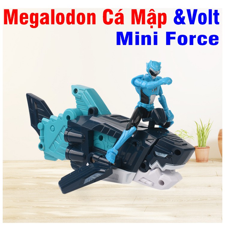 Biệt đội siêu nhân nhí MINIFORCE Đồ chơi trẻ em Khủng long Megalodon cá mập và Siêu nhân Volt