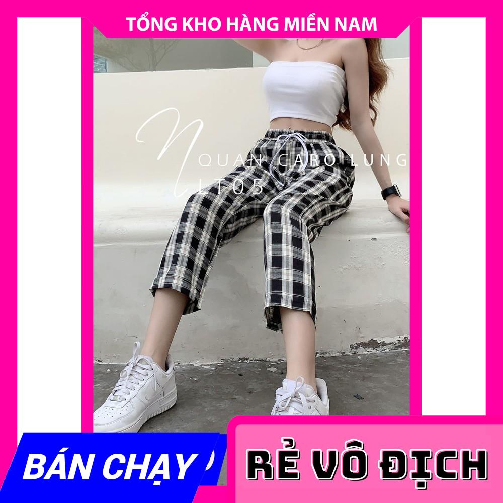 QUẦN BAGGY CARO LƯNG THUN NỮ LT05 ⚡ẢNH THẬT⚡ QUẦN LỬNG NỮ LƯNG THUN ⚡ QUẦN NỮ 9 TẤC