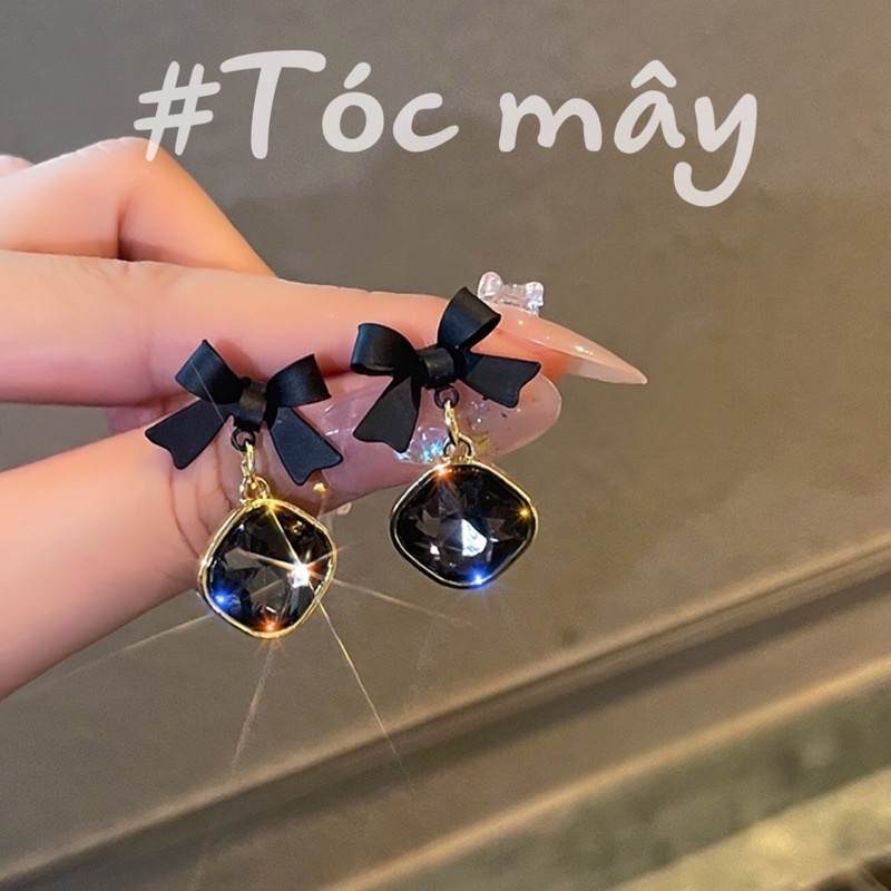 Khuyên tai mặt đá thiết kế chiếc nơ dễ thương H1