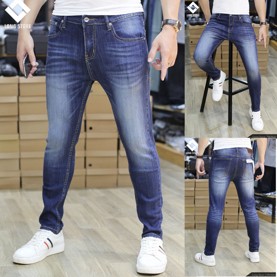 Quần jean nam trơn màu xanh bạc ✅FREESHIP✅ Quần bò nam dáng ôm SLIMFIT skinny co giãn cao cấp - Tron43