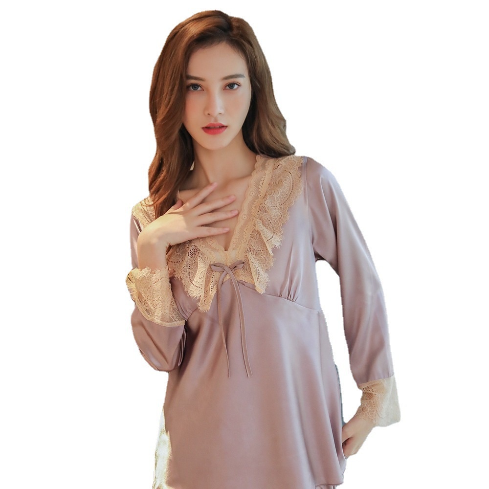 Bộ đồ ngủ bằng lụa phối ren thiết kế mới thanh lịch dành cho nữ